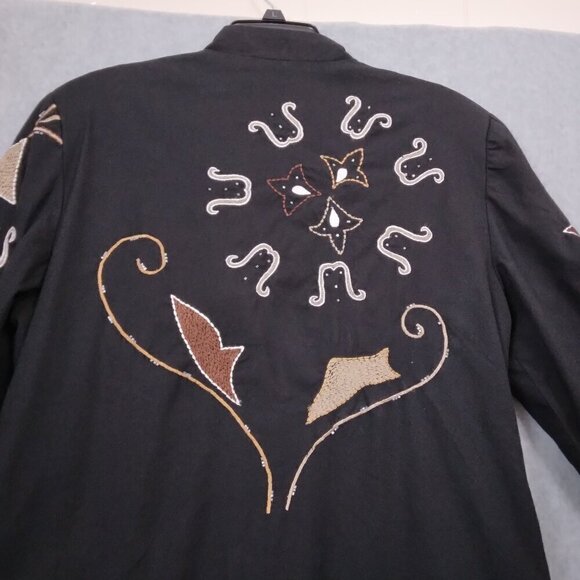 Indigo Moon | Black Embroidered Artsy Boho Duster Coat Jacket | Size M - Picture 8 of 10